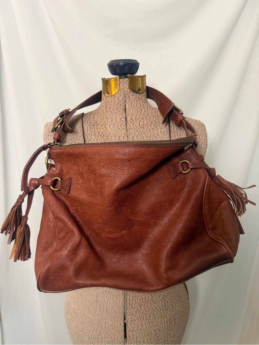 margot Chestnut Brown Leather Tassel Shoulder Bag